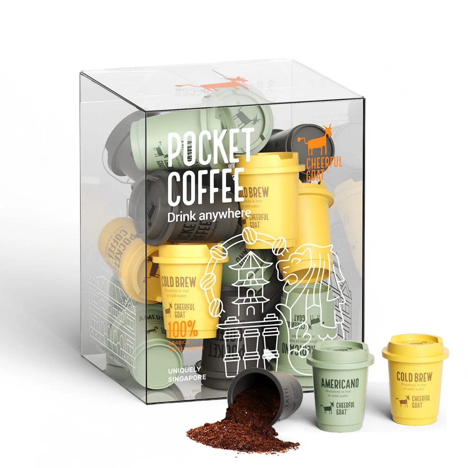 Cheerful Goat Medium, Dark & Extra Dark Roast Freeze-Dried Instant Pocket Coffee Variety Pack – 15 Cups