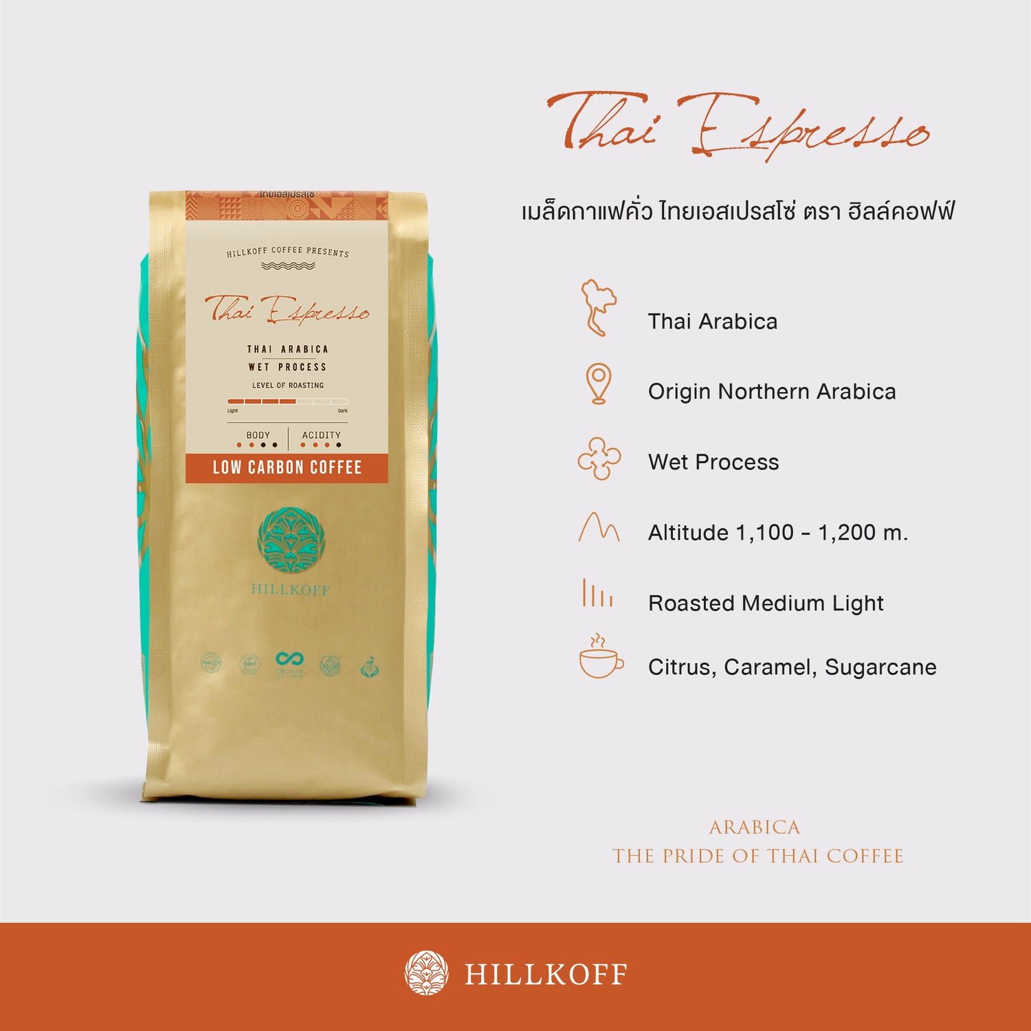 HillKoff- Northern Thai Arabica 100% Thai Espresso Low Carbon Coffee
