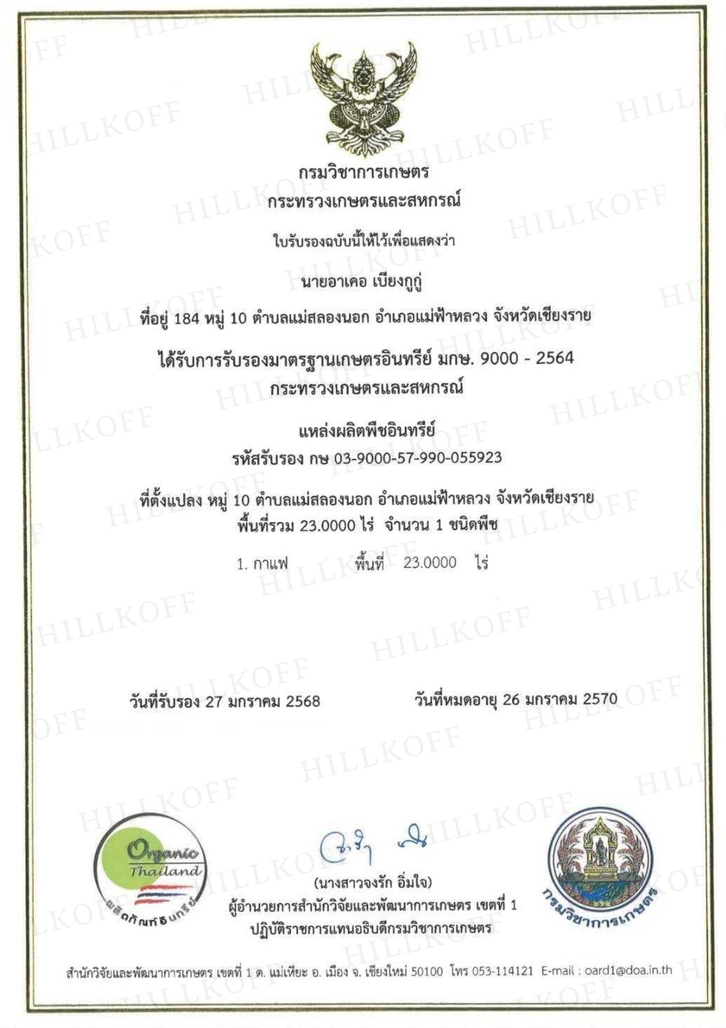 HillKoff- Organic Mae Salong Arabica Coffee, Chiang Rai.